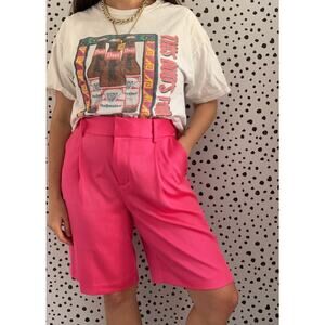 NWT Alice + Olivia Hot Pink Satin Bermuda Shorts